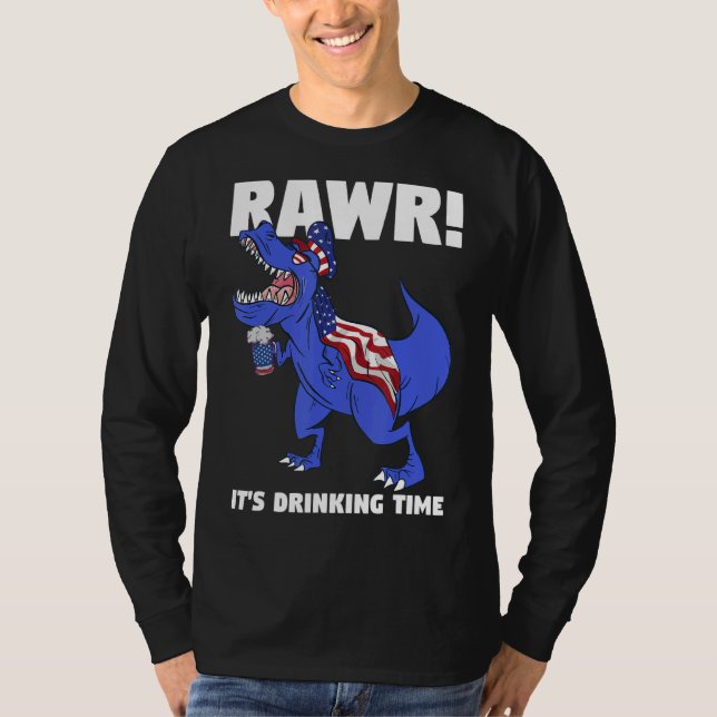 Rawr's Drinking Time Rex Dinosaurier T-Shirt (Vorderseite)