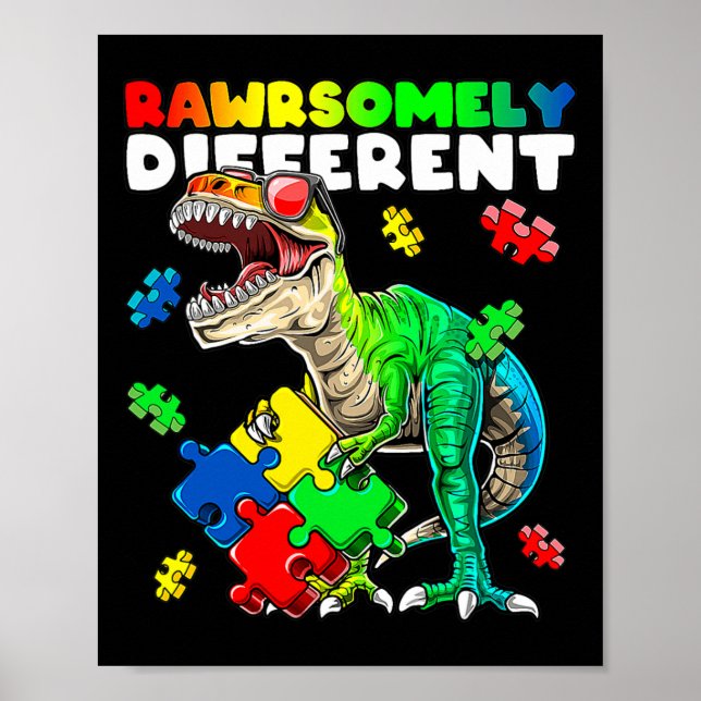 Rawrsomly Different Dinosaur Autismus Awareness Pu Poster (Vorne)