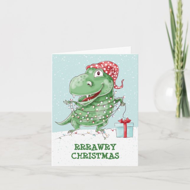 Rawry Christmas Albern Dinosaur Holiday Karte (Vorderseite)