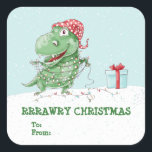 Rawry Christmas Albern Dinosaur Weihnachten Quadratischer Aufkleber<br><div class="desc">Ein alberner Dinosaurier in Weihnachtsbeleuchtung wünscht Ihnen ein raues Weihnachtsfest. Mit wenigen Klicks können Sie ganz einfach personalisieren.</div>