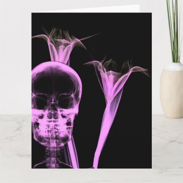 Ray-Blume & Skull - rosa Karte (Vorderseite)