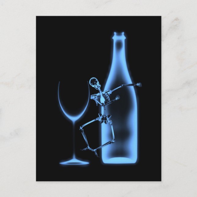 Ray Celebration Skeleton & Wine - Blau Postkarte (Vorderseite)
