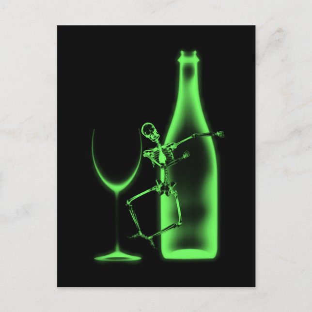 Ray Celebration Skeleton & Wine - Green Postkarte (Vorderseite)