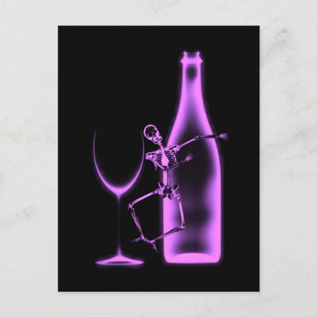 Ray Celebration Skeleton & Wine - Lila leicht Postkarte (Vorderseite)