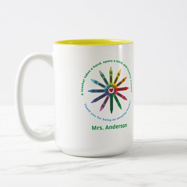 Ray of Crayons / Lehrerwertung Zwei-Tonen-Cof Zweifarbige Tasse (Links)