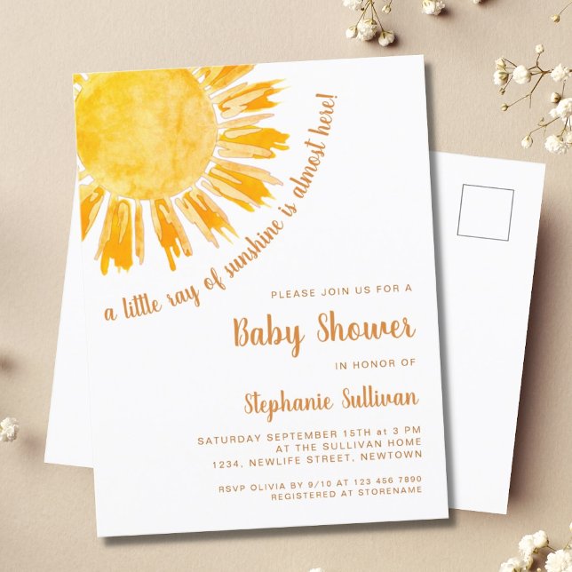 Ray of Sunshine Baby Shower Einladung Postcard (Von Creator hochgeladen)