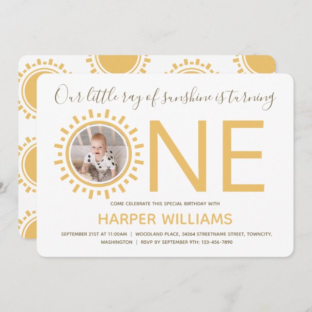 Ray of Sunshine Foto Baby Erstgeburt Einladung (Vorne/Hinten)