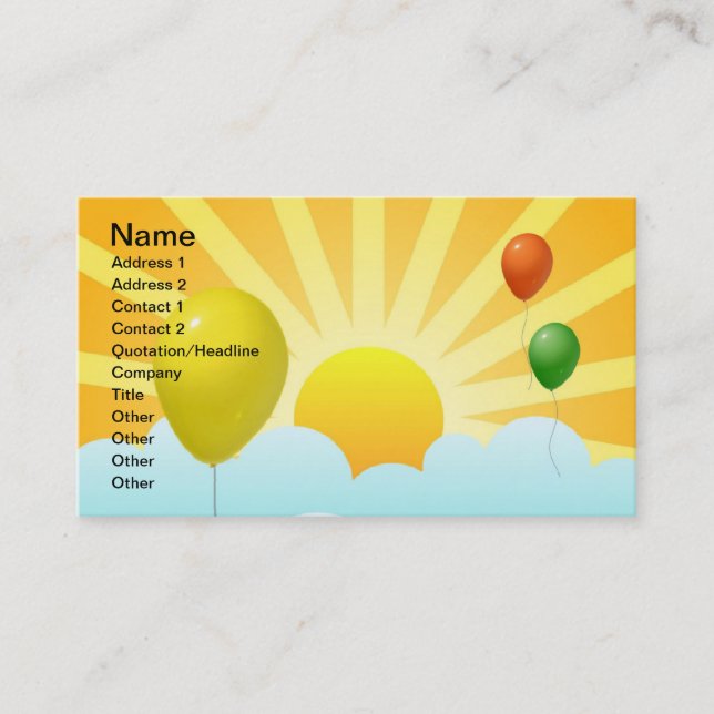 Ray of Sunshine Modern and Balloons Business Card Visitenkarte (Vorderseite)