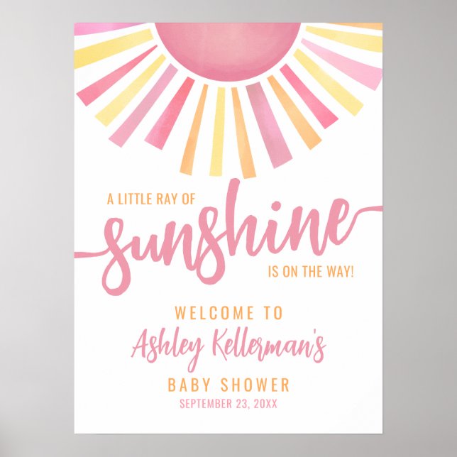 Ray Of Sunshine Pink Sun Baby Shower Welcome Sign Poster (Vorne)