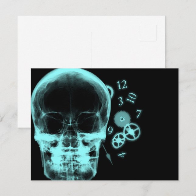 Ray-Skull- und Uhrenteile - Aquamarin Postkarte (Vorne/Hinten)
