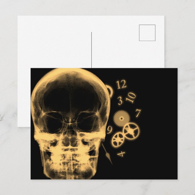 Ray-Skull- und Uhrenteile - Orange Postkarte (Vorne/Hinten)