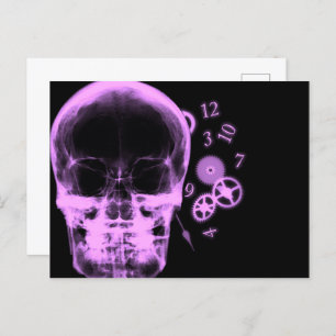 Ray-Skull- und Uhrenteile - rosa Postkarte