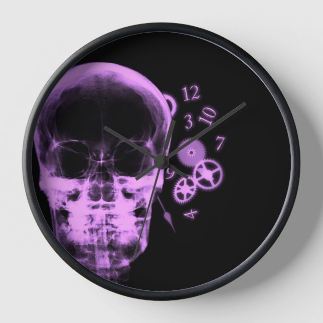 Ray-Skull- und Uhrenteile - rosa Uhr (Vorderseite)