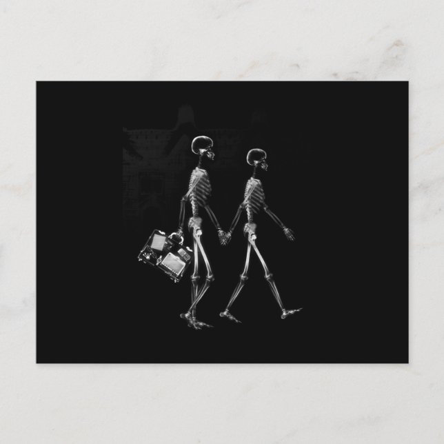 RAY VISION SKELETON COUPLE REVELING B&W POSTKARTE (Vorderseite)