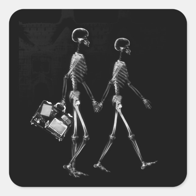 RAY VISION SKELETON COUPLE REVELING B&W QUADRATISCHER AUFKLEBER (Vorderseite)