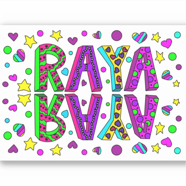 Raya, der Name Raya Hand gezeichnet Whimsical Styl Aufkleber (Vorderseite)