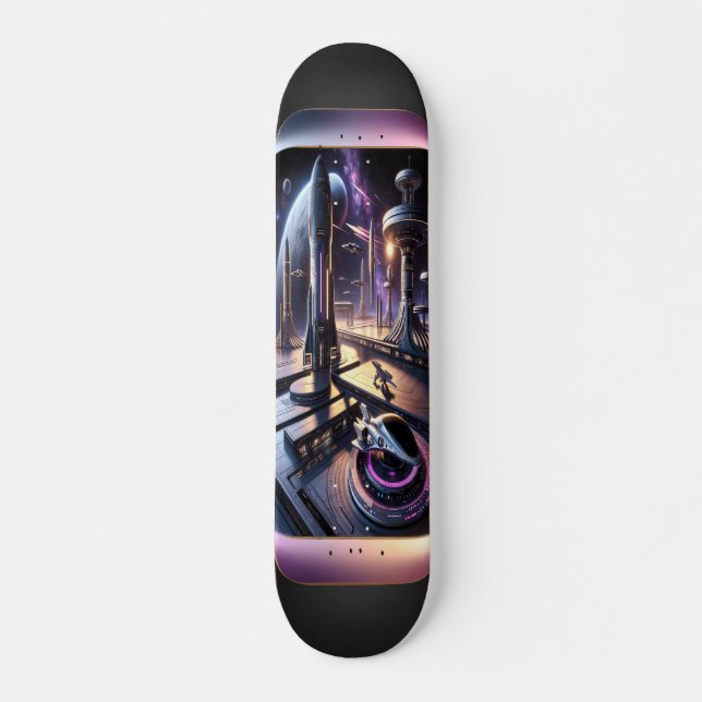 "Raygun Gothic Futuristic City Deck" Skateboard (Vorne)