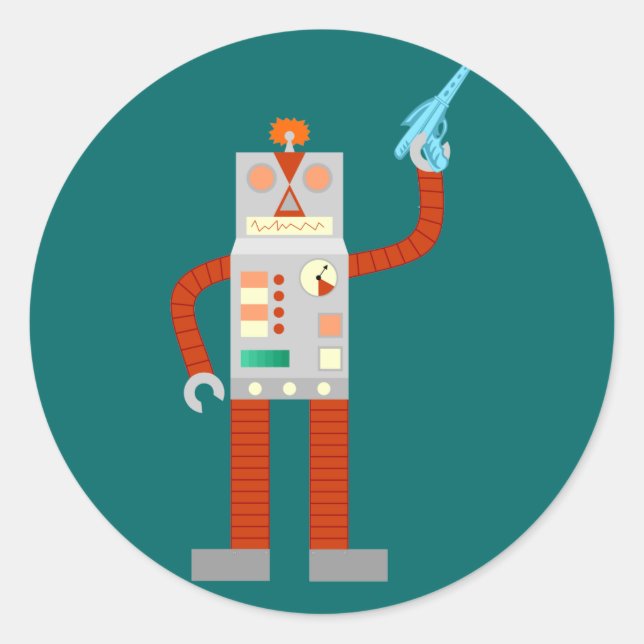 Raygun Robot Invasion Runder Aufkleber (Vorderseite)