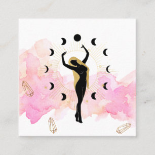 *~* Rays Crystals Cosmic Gold Black Goddess Moon Quadratische Visitenkarte