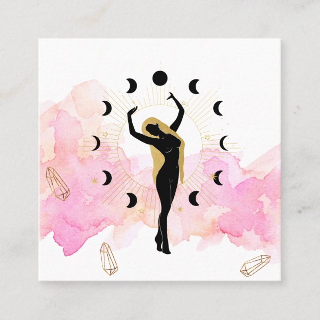 *~* Rays Crystals Cosmic Gold Black Goddess Moon Quadratische Visitenkarte (Vorderseite)