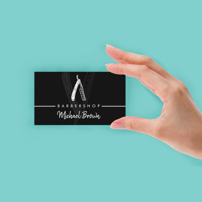 Razor Barber Shop schwarz Visitenkarte (Razor Barber shop black Business Card)