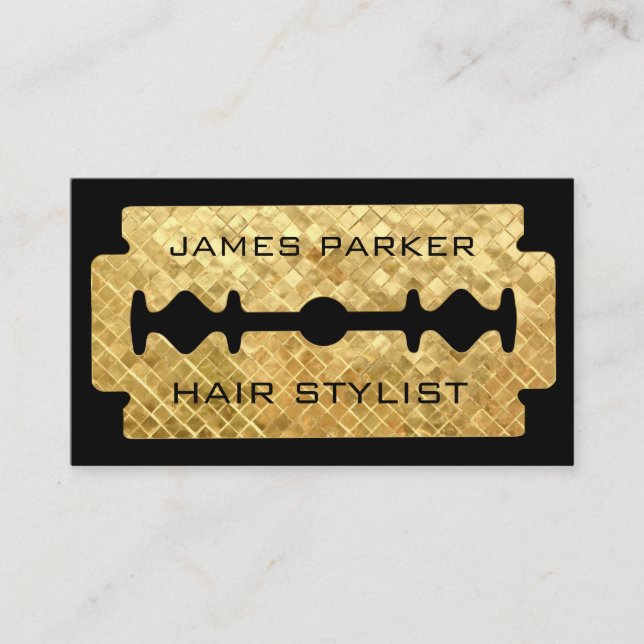 Razor Blade Gold Imitate Barber Hair Stylist Visitenkarte (Vorderseite)