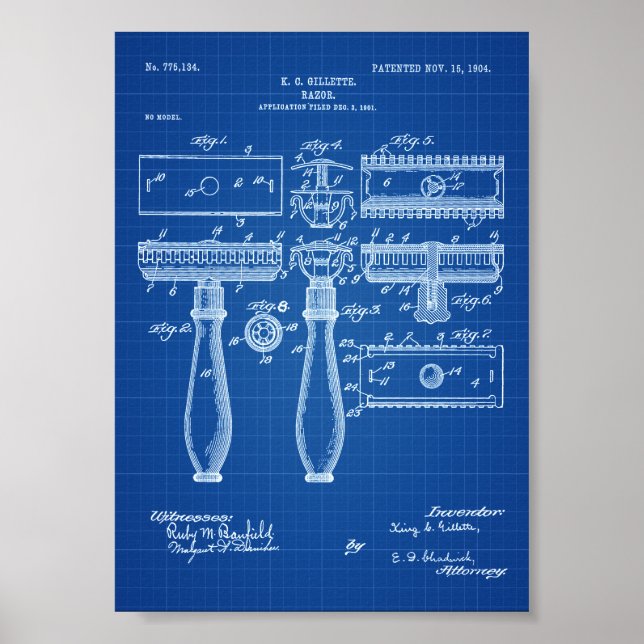 Razor Patent - Patentschrift, Badezimmer-Dekoratio Poster (Vorne)