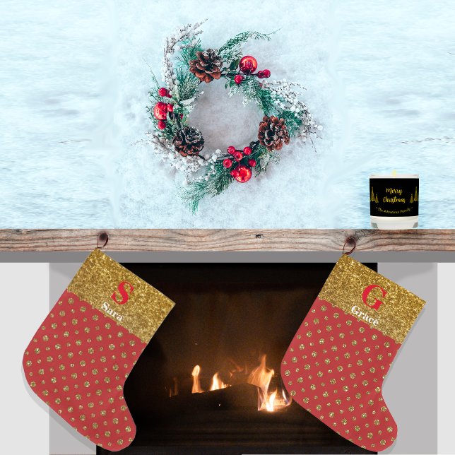 Razzle Dazzle Christmas Glitzer Polka Dots Red Großer Weihnachtsstrumpf (Von Creator hochgeladen)