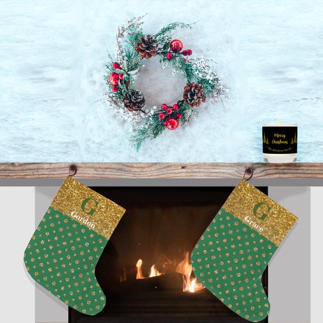 Razzle Dazzle Weihnachts-Glitzer Polka Dots Green Großer Weihnachtsstrumpf (Von Creator hochgeladen)