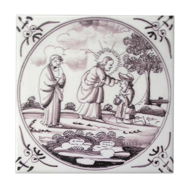 RBT06 Delft Biblical Manganese Red Keramik Tile Fliese (Vorderseite)