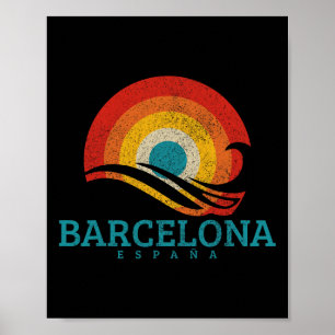 Rcelona Espana Spanien Vintage-Welle Surfer Surfen Poster