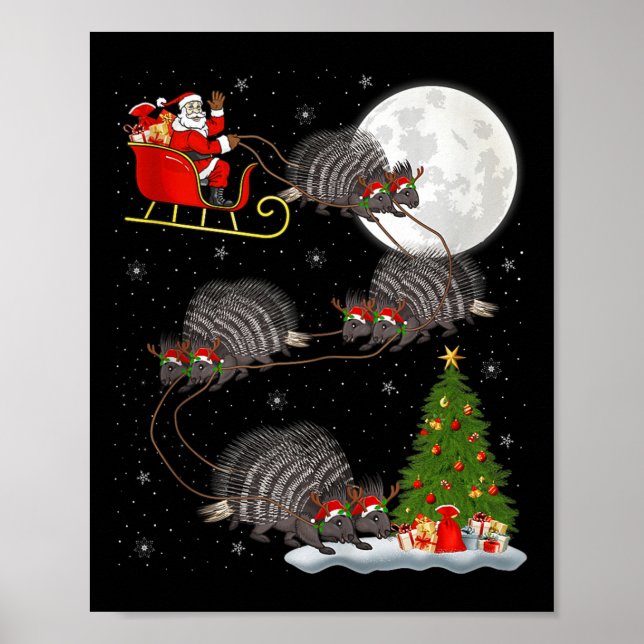 Rcune Santa Sleigh Flying Funny Magical Christmas  Poster (Vorne)