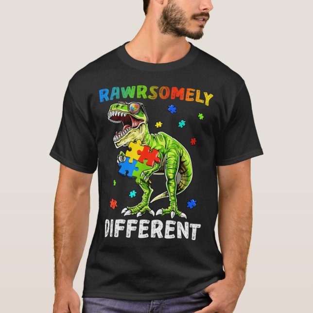 Rd Rawrsomely Different Dinosaur Autismus Bewussts T-Shirt (Vorderseite)