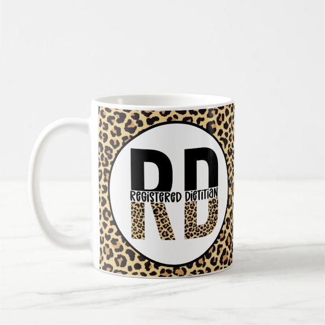 RD Registriert Dietitian Cheetah Print RD Geschenk Kaffeetasse (Links)