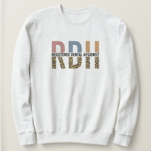 RDH Registered Dental Hygienic Leopard Typografy Sweatshirt