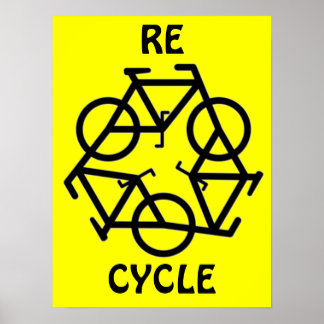 RE CYCLE Recycle Bicycle Symbol Poster