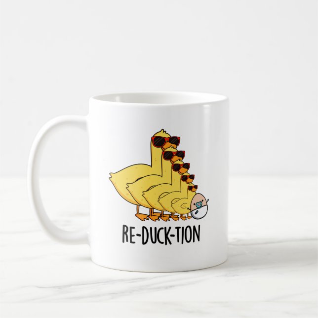Re-duck-tion Funny Animal Duck Pun Kaffeetasse (Links)