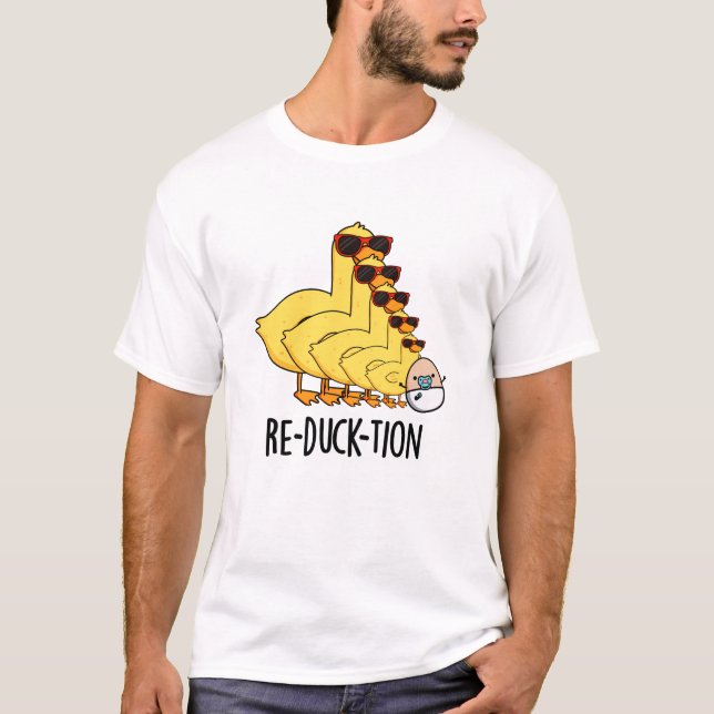 Re-duck-tion Funny Animal Duck Pun T-Shirt (Vorderseite)