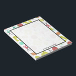 Re-Seeing-Editor Notizblock<br><div class="desc">Ein Notizblock mit einem nähthematischen Design,  bestehend aus einer Nähmaschine,  Gewindestauben,  einem Button-Kissen,  Scheren,  Stoffwatten und Nähnadeln. Das Design ist in den Farben Retrorot,  Gelb,  Orange,  Blau und Türkis gehalten.</div>