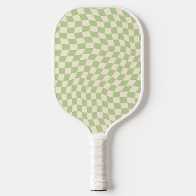 Re-Wavy-Checkered-Muster grün Pickleball Schläger (Vorderseite)