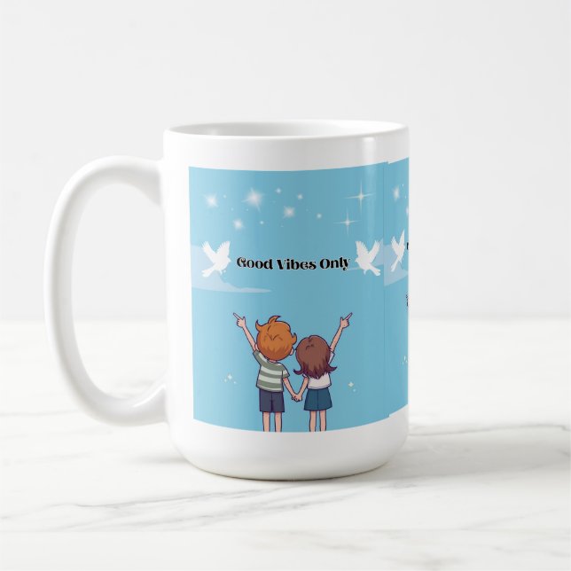 "Reach for the Sky – Motivational Cartoon Kaffeetasse (Links)