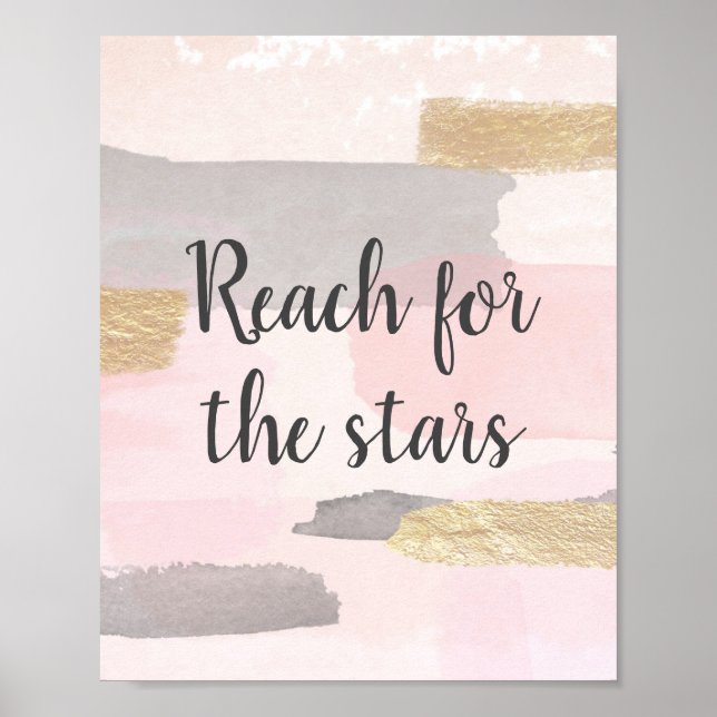 REACH FOR THE STARS - Pink Gold Quote Poster (Vorne)