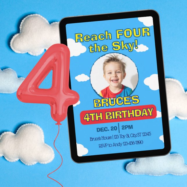Reach FOUR the Sky, Picture Clouds 4th Birthday Einladung (Von Creator hochgeladen)