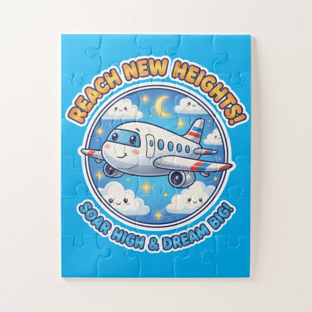 Reach New Heights! Dream Big - Cheerful  Airplane Puzzle (Vertikal)