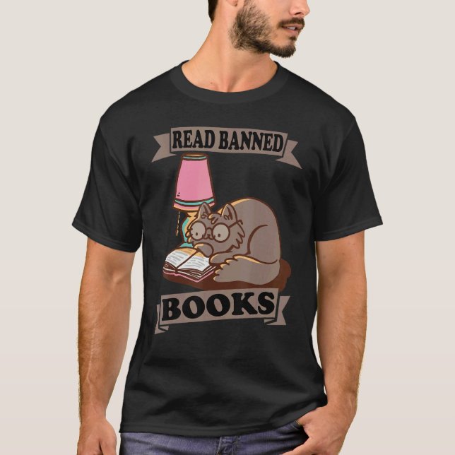 Read Banned Books Cat Book Reading  Literature T-Shirt (Vorderseite)