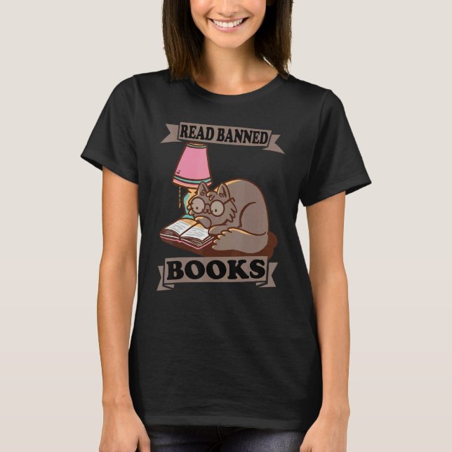 Read Banned Books Cat Book Reading  Literature T-Shirt (Vorderseite)