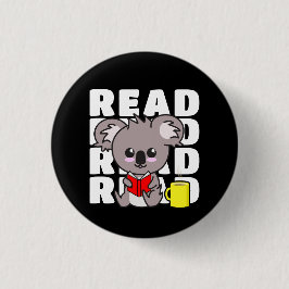 Read: Cute Koala Reading Book & Coffee Mug Button
