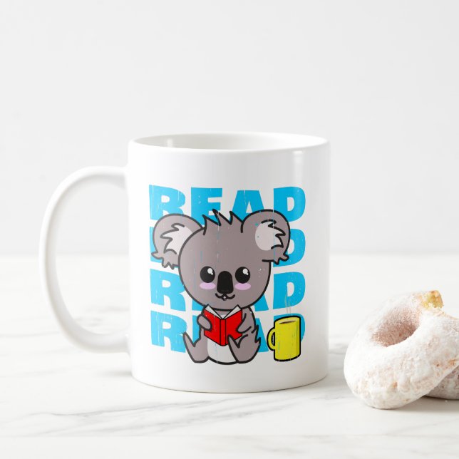 Read: Cute Koala Reading Book & Coffee Mug Kaffeetasse (Mit Donut)