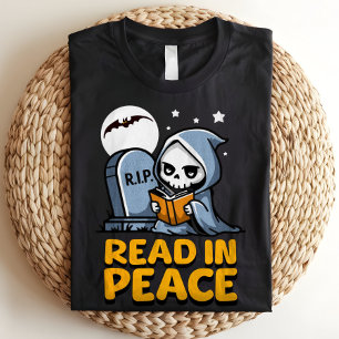 Read in Peace Bookworm Grim Sensenmann Halloween Tri-Blend Shirt