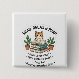 Read Relax & Purr – Cute Cat With Books Sticker |। Button